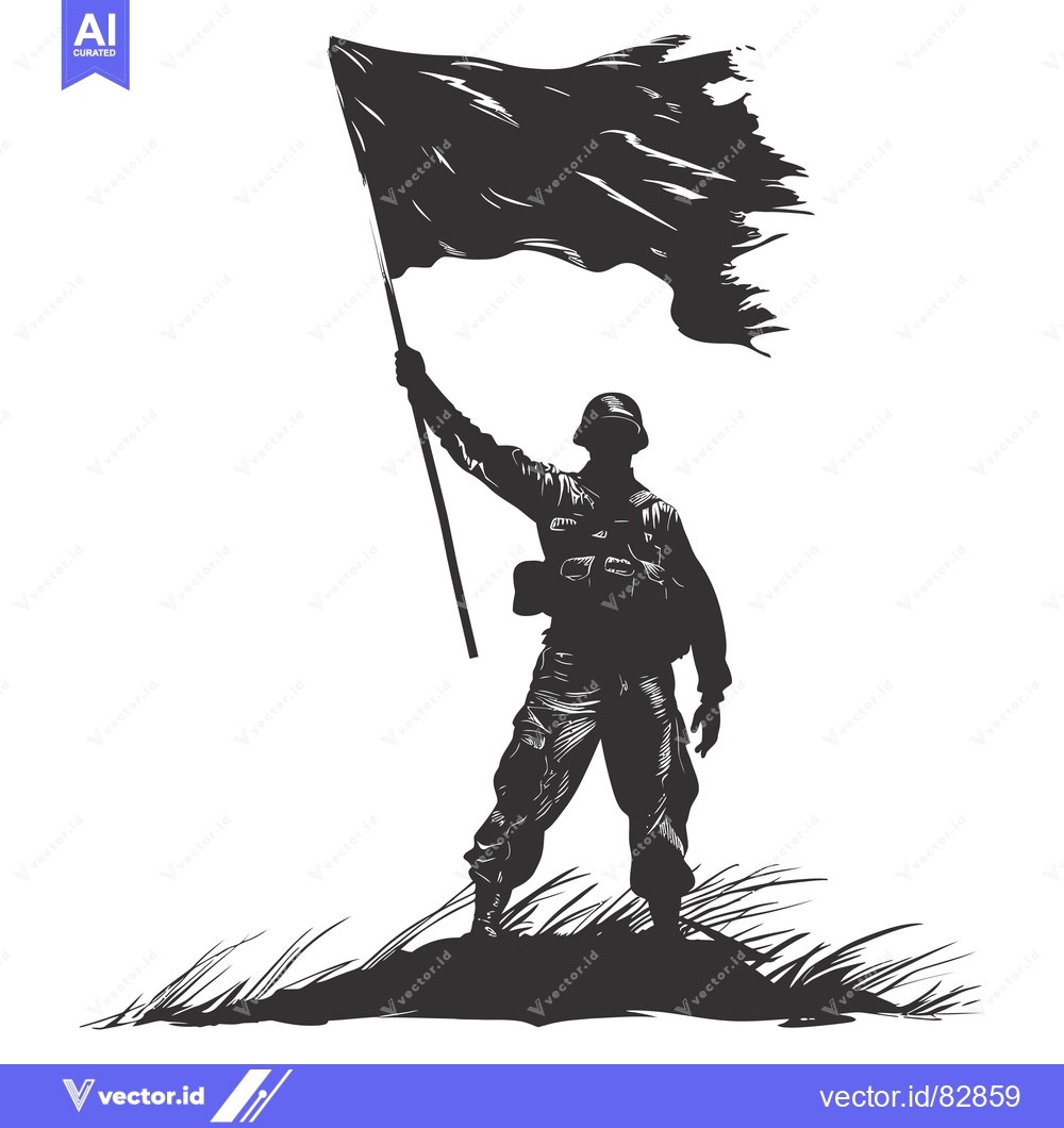 Premium Vector dari Silhouette of a soldier raising a black flag on a hilltop