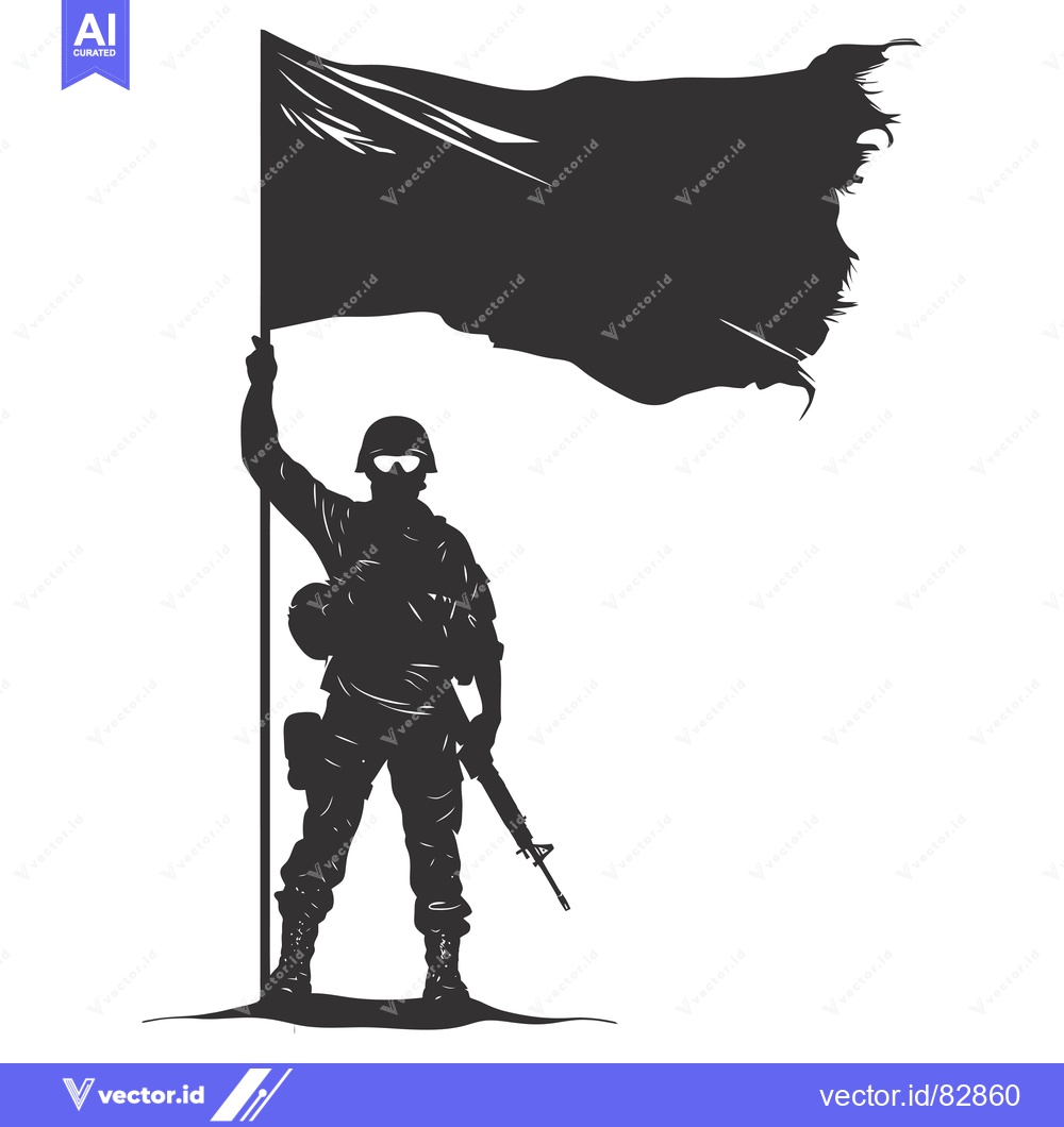 Premium Vector of Silhouette of a Soldier Holding a Torn Flag