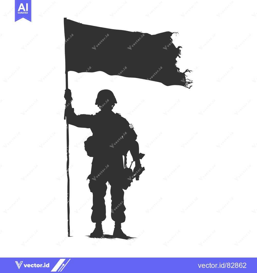 Premium Vector dari Silhouette of a Soldier Holding a Torn Flag