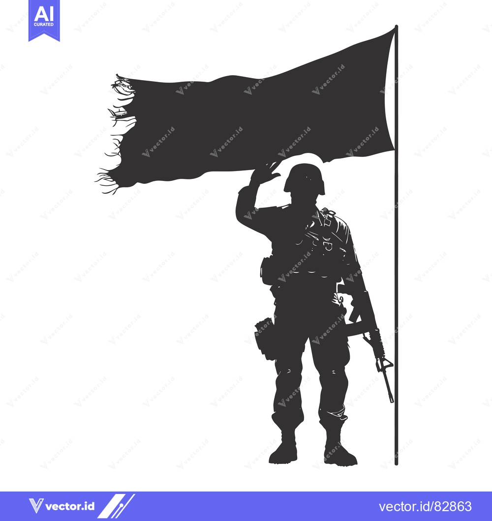 Premium Vector dari Silhouette of a Soldier Saluting with a Torn Flag