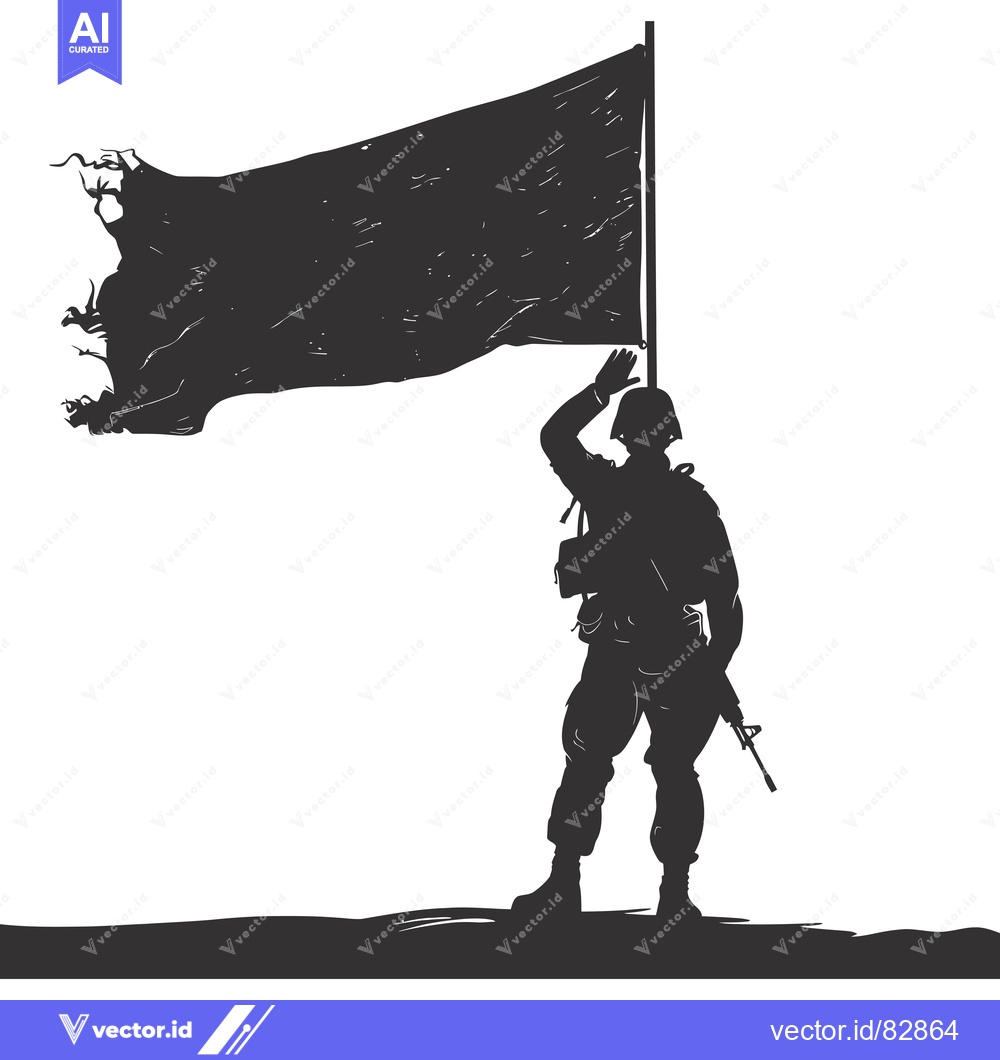 Premium Vector dari Silhouette of a Soldier Saluting with a Torn Flag