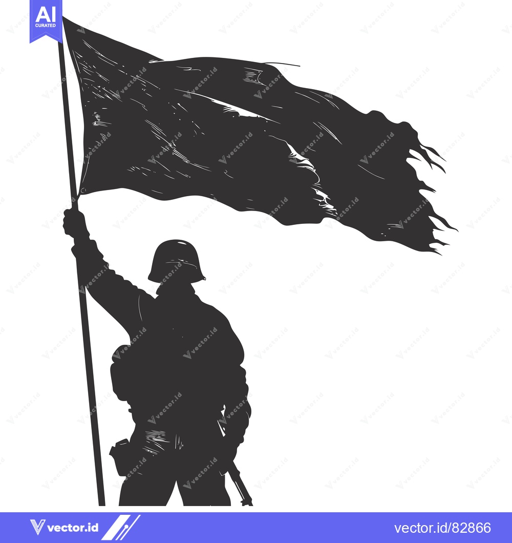 Premium Vector of Silhouette of a Soldier Holding a Flag High