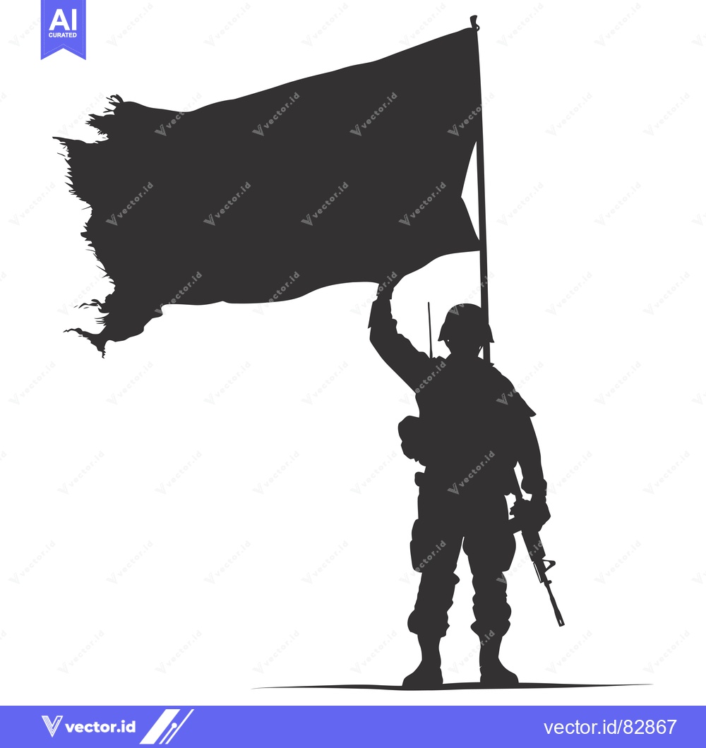 Premium Vector dari Silhouette of a Soldier Holding a Torn Flag