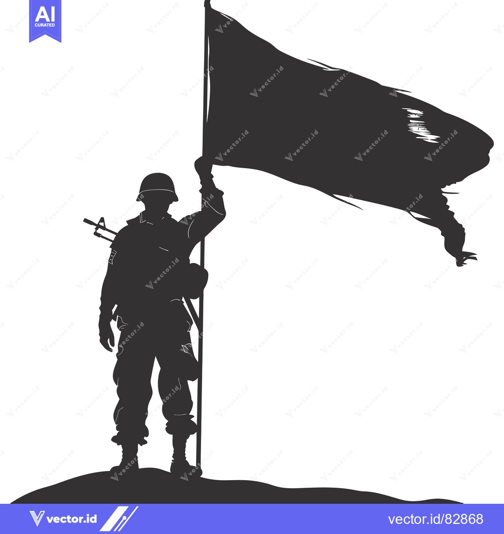 Premium Vector of Silhouette of a Soldier Raising a Flag on a Hilltop