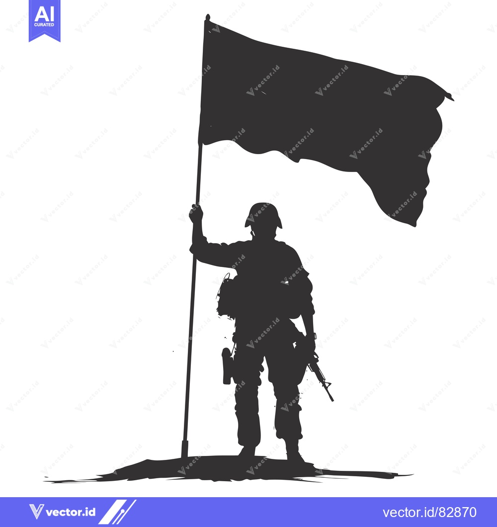 Premium Vector of Silhouette of a Soldier Holding a Flag High