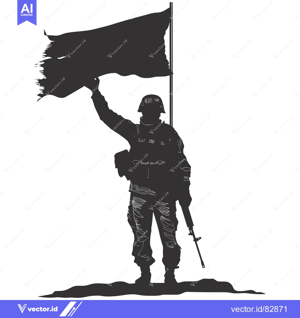 Premium Vector of Silhouette of a Soldier Raising a Torn Flag
