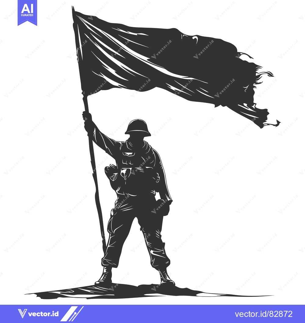 Premium Vector dari Silhouette of a soldier holding a flag high in the air