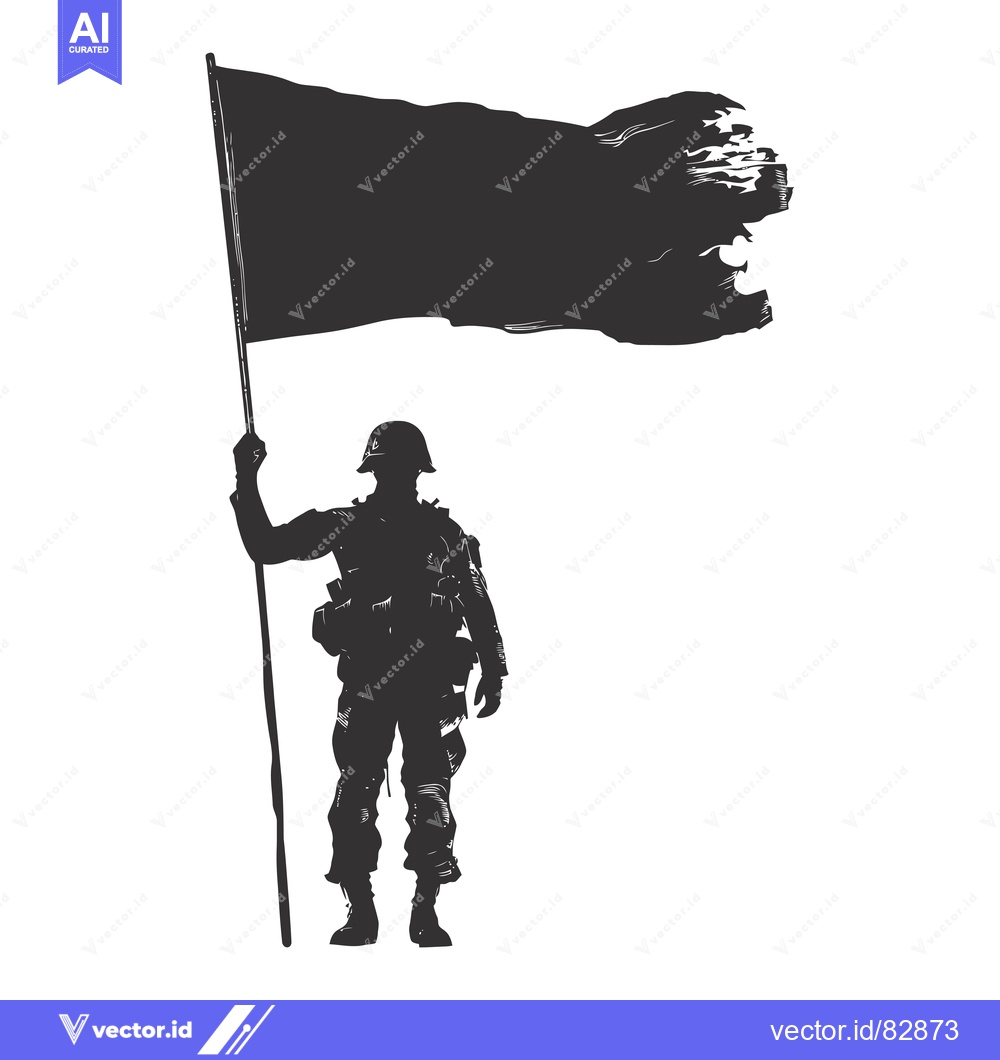 Premium Vector of Silhouette of a Soldier Holding a Torn Flag