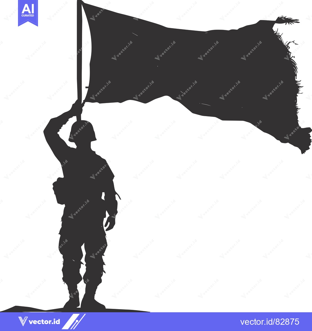Premium Vector dari Silhouette of a Soldier Raising a Torn Flag