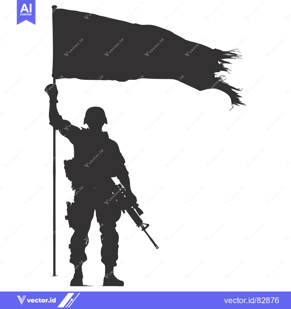 Premium Vector of Silhouette of a Soldier Holding a Flag and a Rifle