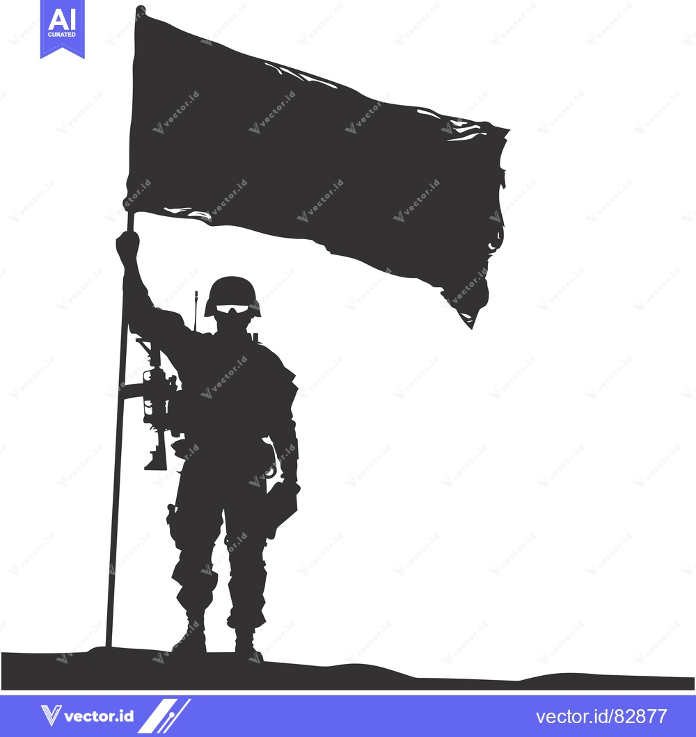 Premium Vector dari Silhouette of a Soldier Holding a Torn Flag