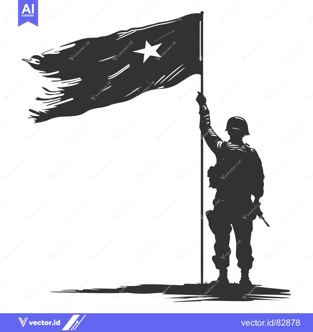 Premium Vector dari Silhouette of a Soldier Holding a Flag with a Single Star