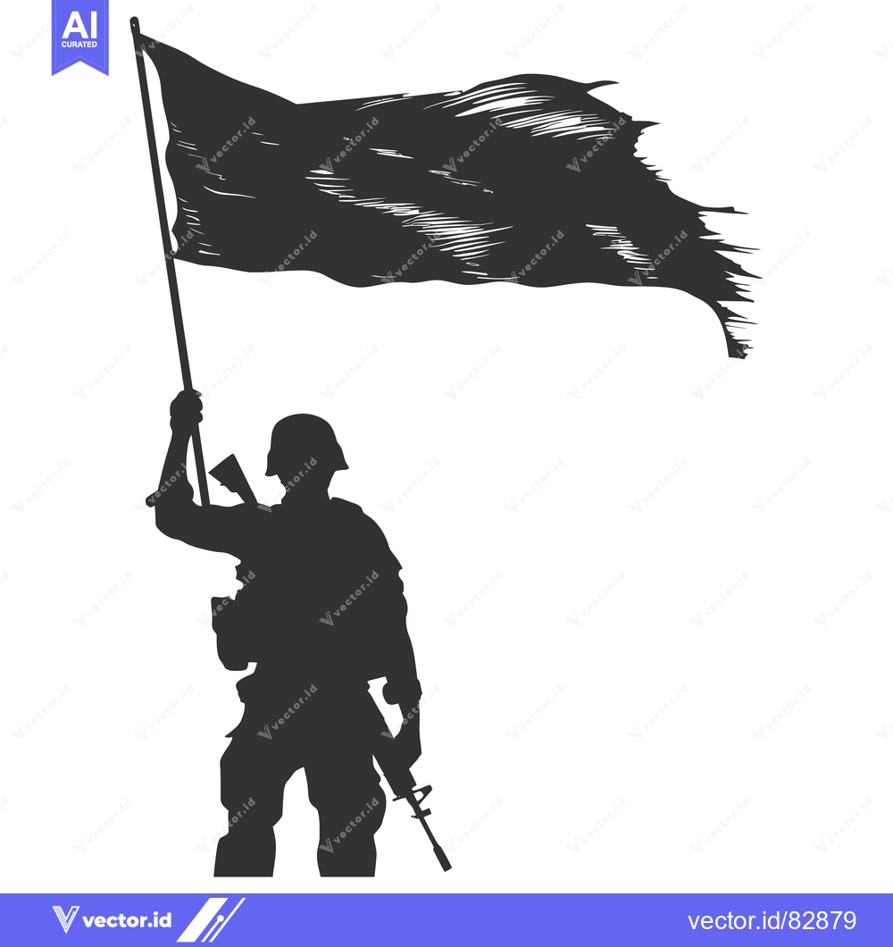 Premium Vector dari Silhouette of a soldier holding a flag and a rifle