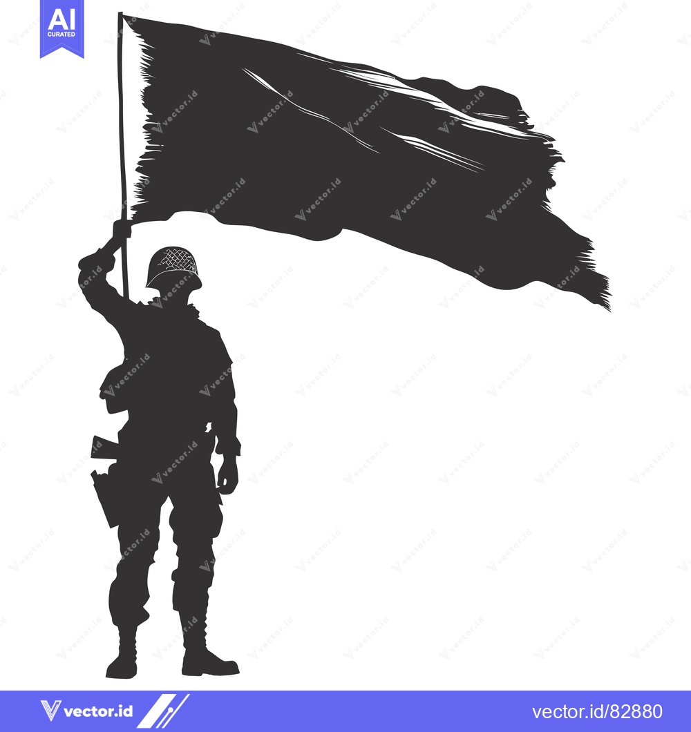 Premium Vector dari Silhouette of a Soldier Holding a Flag High
