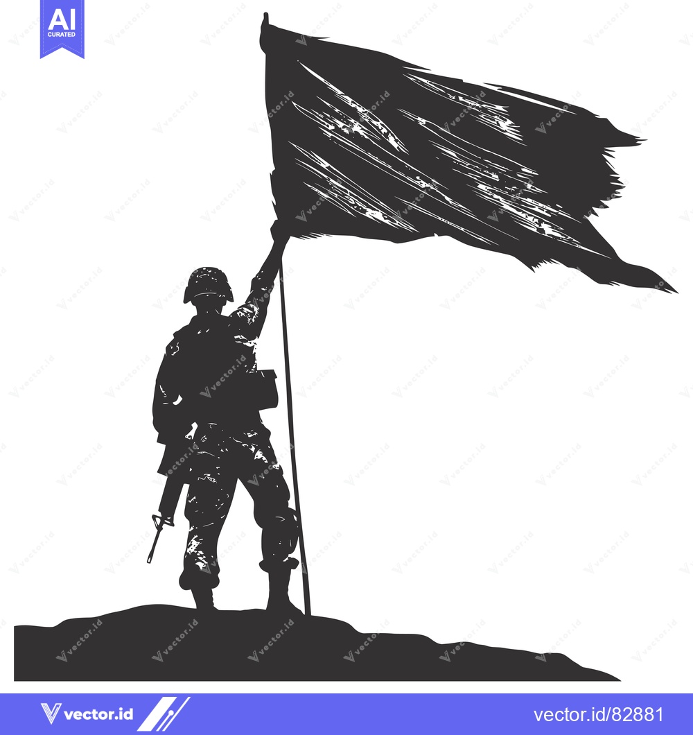 Premium Vector of Silhouette of a Soldier Raising a Flag on a Hilltop