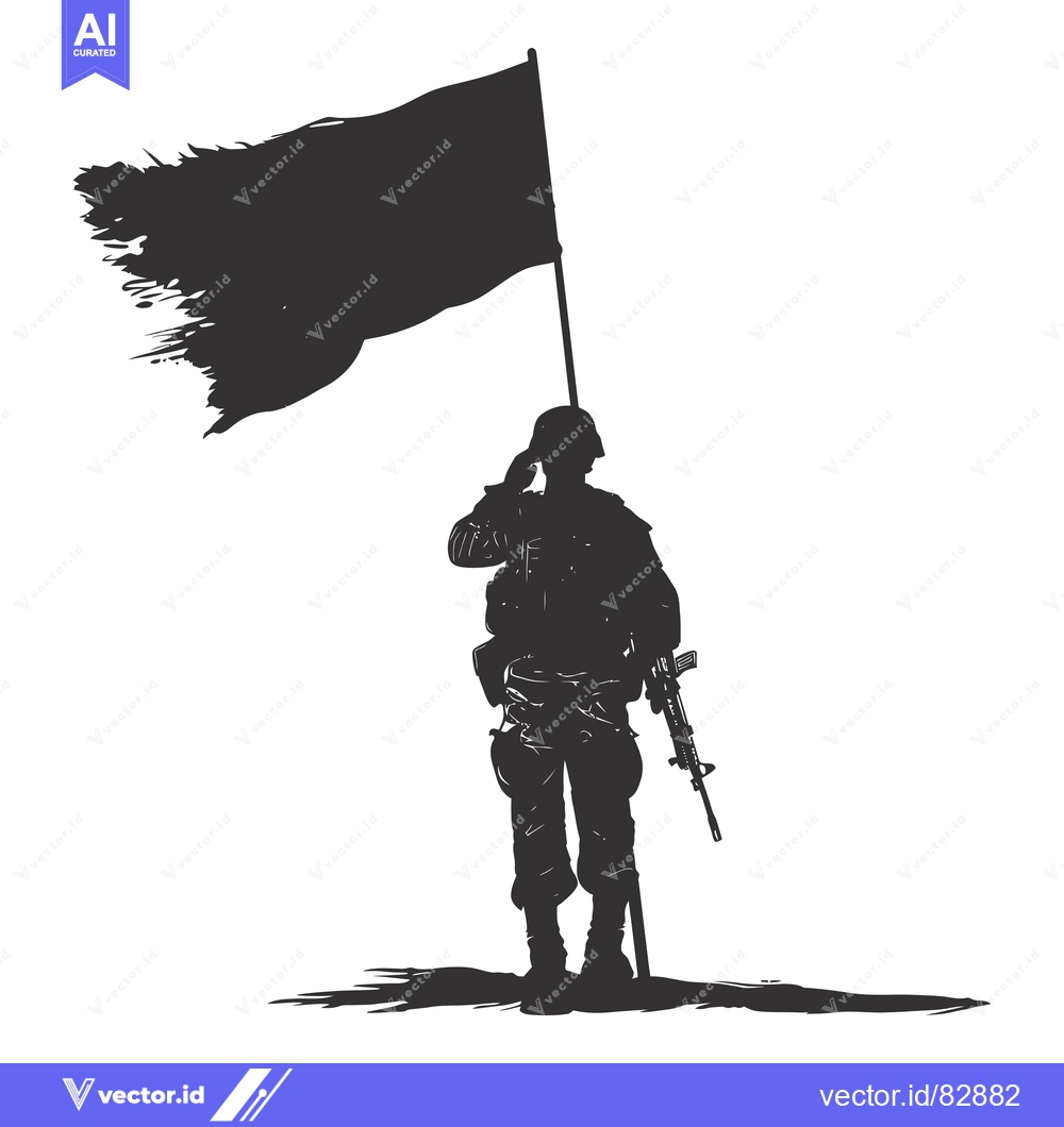 Premium Vector of Silhouette of a Soldier Saluting with a Waving Flag