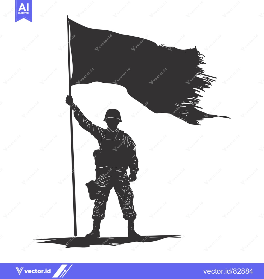 Premium Vector of Silhouette of a Soldier Holding a Flag High