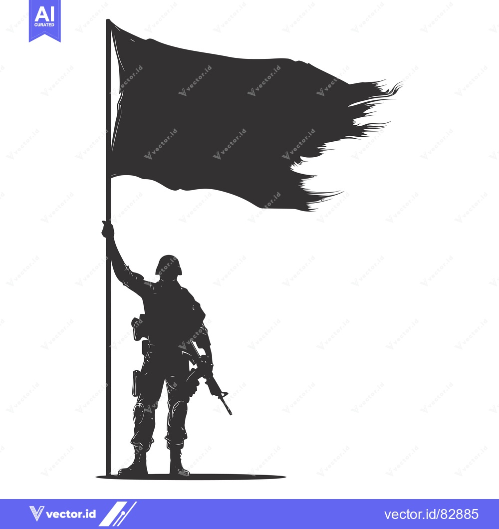 Premium Vector of Silhouette of a Soldier Holding a Torn Flag