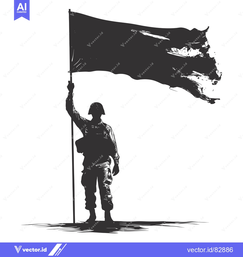 Premium Vector dari Silhouette of a Soldier Raising a Torn Flag