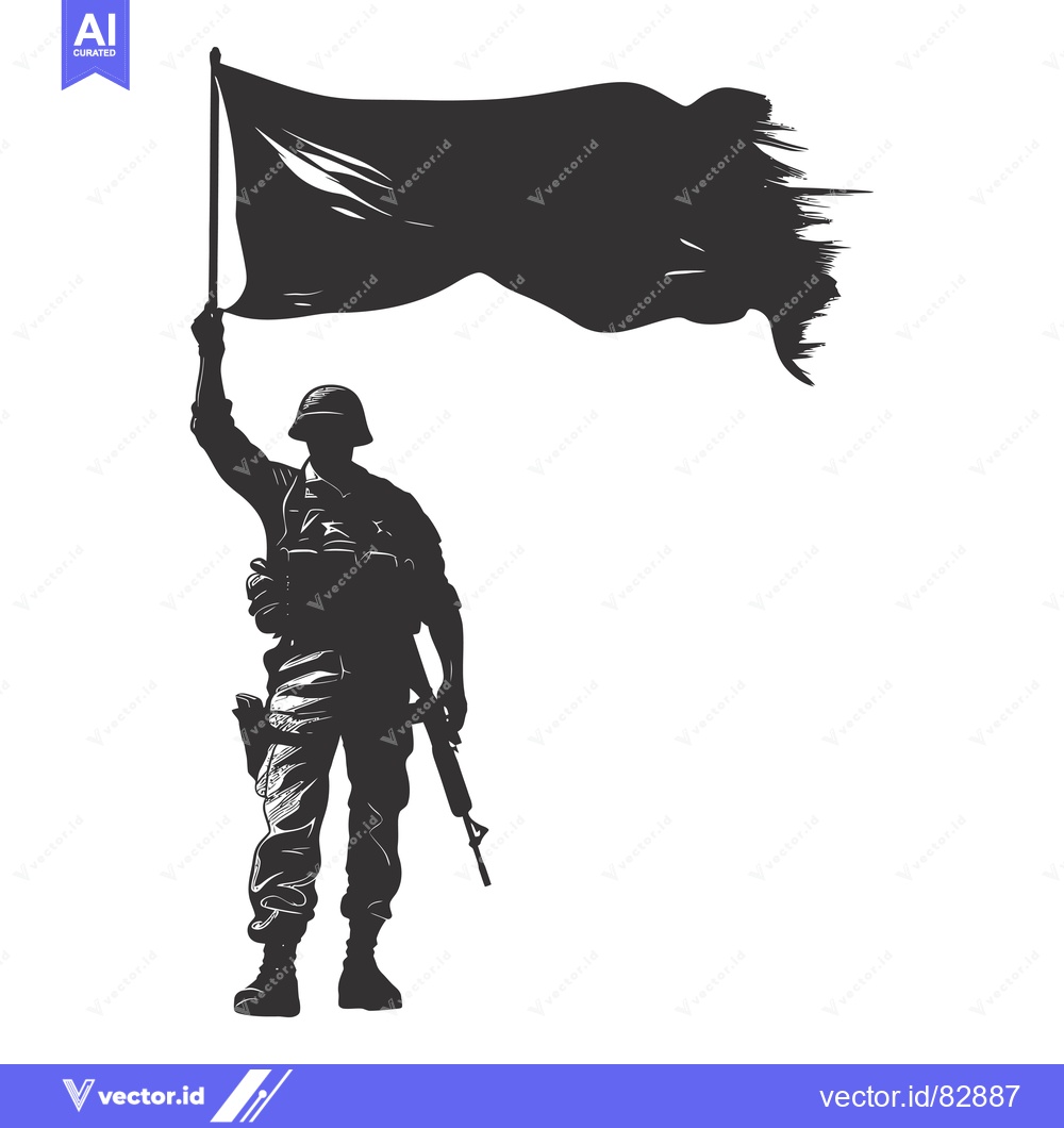 Premium Vector of Silhouette of a Soldier Holding a Flag and a Rifle