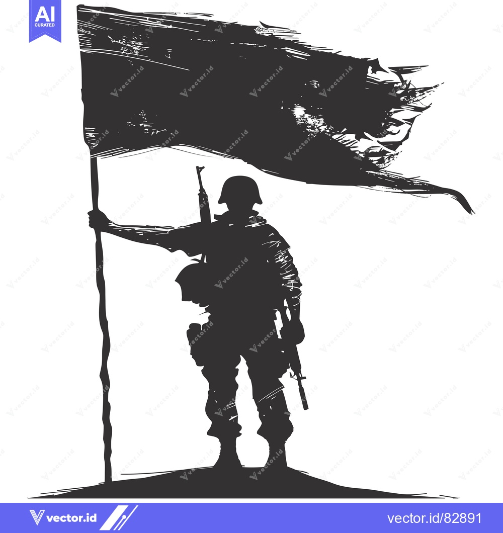 Premium Vector of Silhouetted Soldier Holding Torn Flag and Rifle