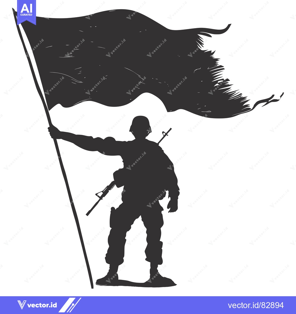 Premium Vector of Silhouette of a Soldier Holding a Flag and Rifle