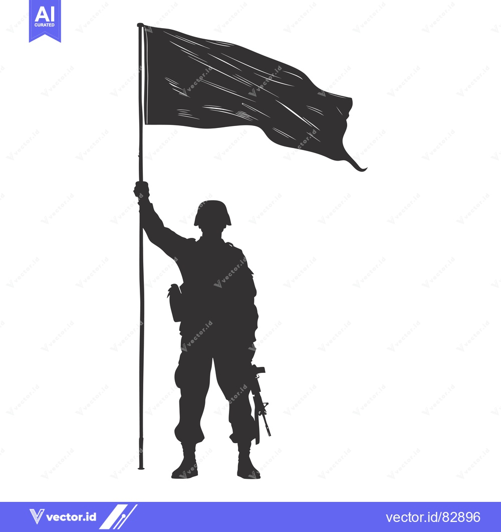 Premium Vector dari Silhouette of a Soldier Holding a Flag and a Rifle