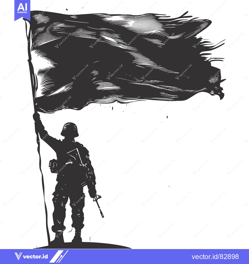 Premium Vector of Silhouette of a Soldier Raising a Black Flag