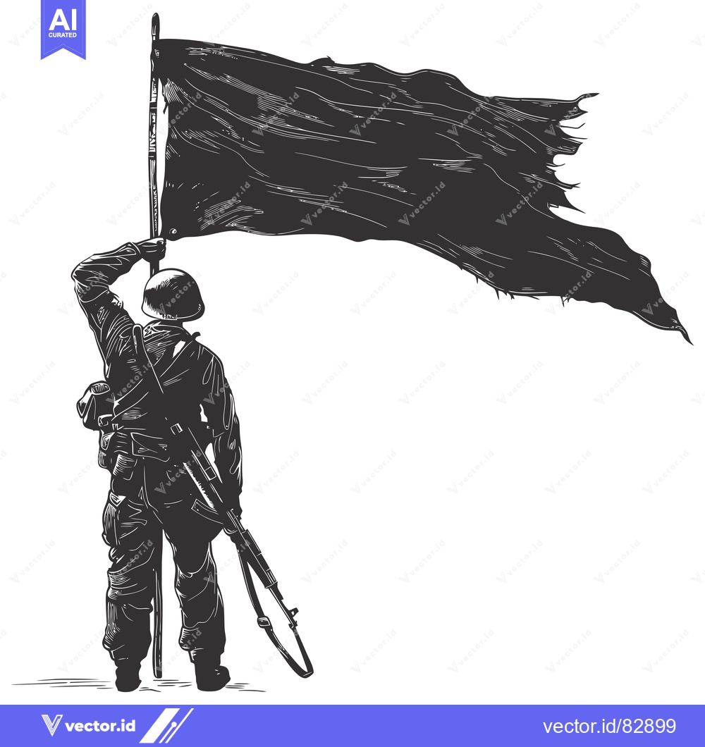 Premium Vector dari A Soldier Raising a Torn Black Flag