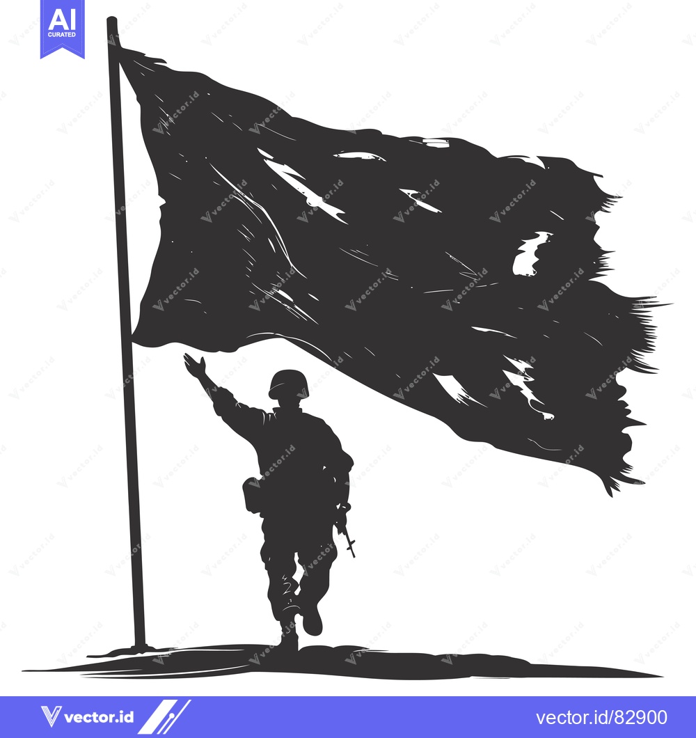 Premium Vector of Soldier Raising a Black Flag in Silhouette