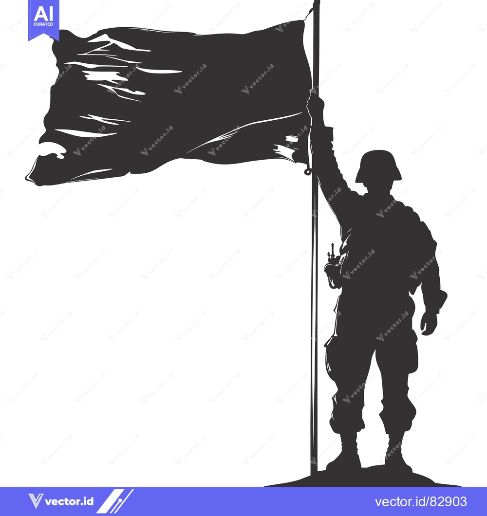 Premium Vector of Silhouette of a Soldier Raising a Waving Flag