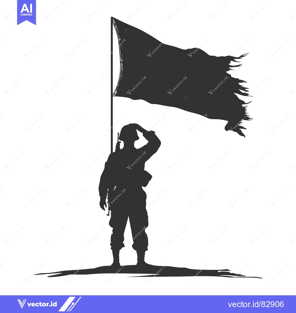 Premium Vector dari Silhouette of a Soldier Saluting a Torn Flag
