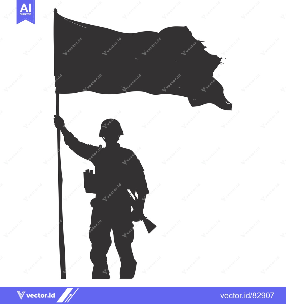 Premium Vector of Silhouette of a Soldier Holding a Flag and Rifle
