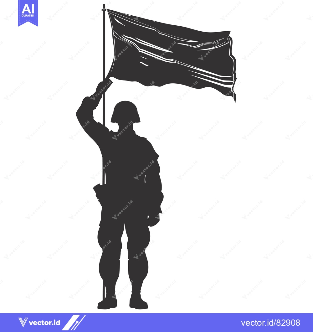 Premium Vector of Silhouette of a Soldier Saluting with a Waving Flag