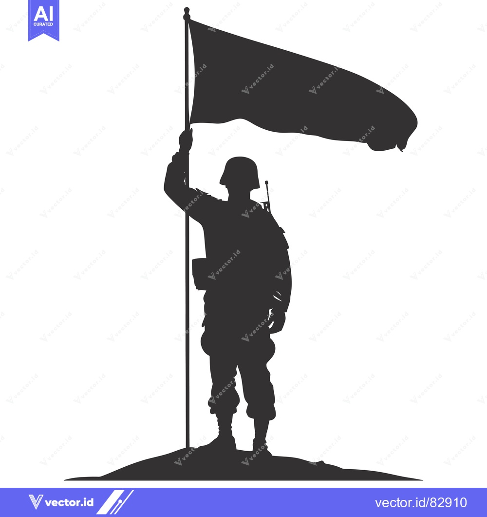 Premium Vector dari Silhouette of a Soldier Raising a Flag on a Hilltop