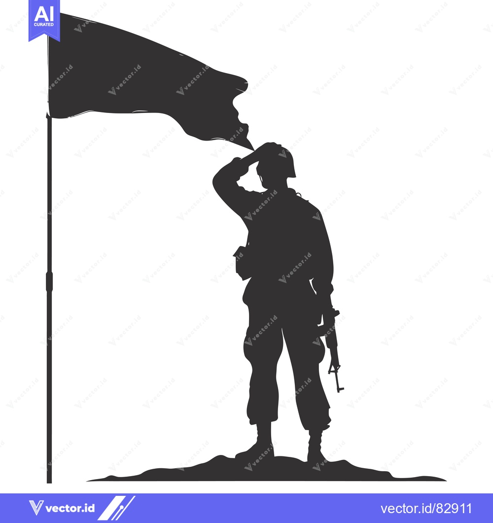 Premium Vector dari Silhouette of a Soldier Saluting with a Flag in the Background