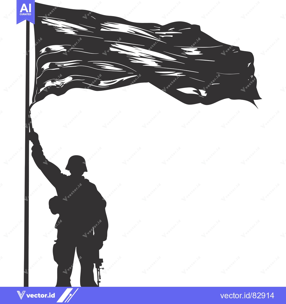 Premium Vector of Silhouette of a Soldier Raising a Waving Flag