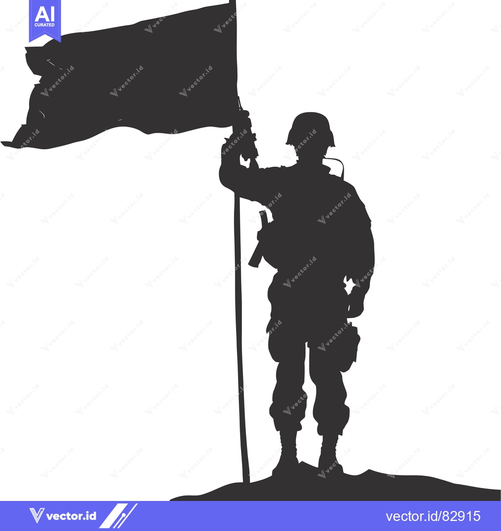 Premium Vector of Silhouette of a Soldier Raising a Flag on a Hilltop