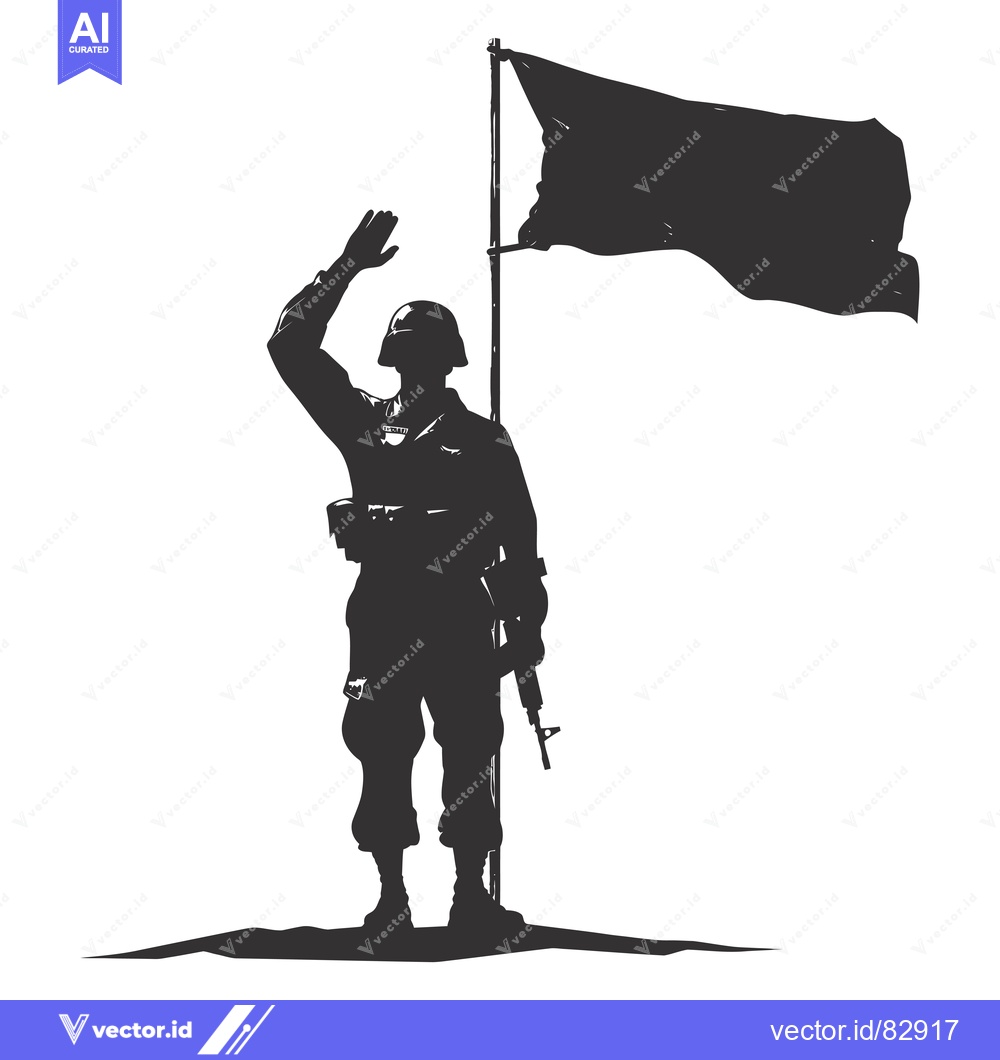 Premium Vector of Silhouette of a soldier saluting with a flag behind him