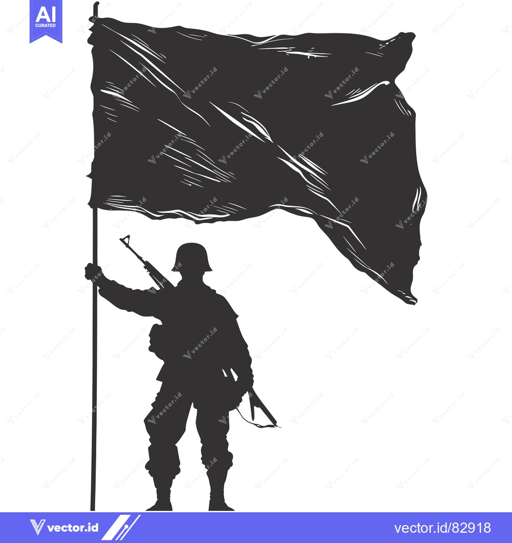 Premium Vector of Silhouette of a Soldier Holding a Flag and Rifle