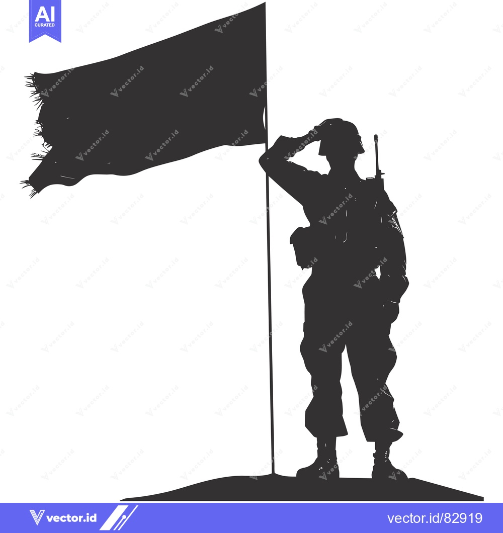 Premium Vector of Silhouette of a Soldier Saluting a Flagpole with a Flag