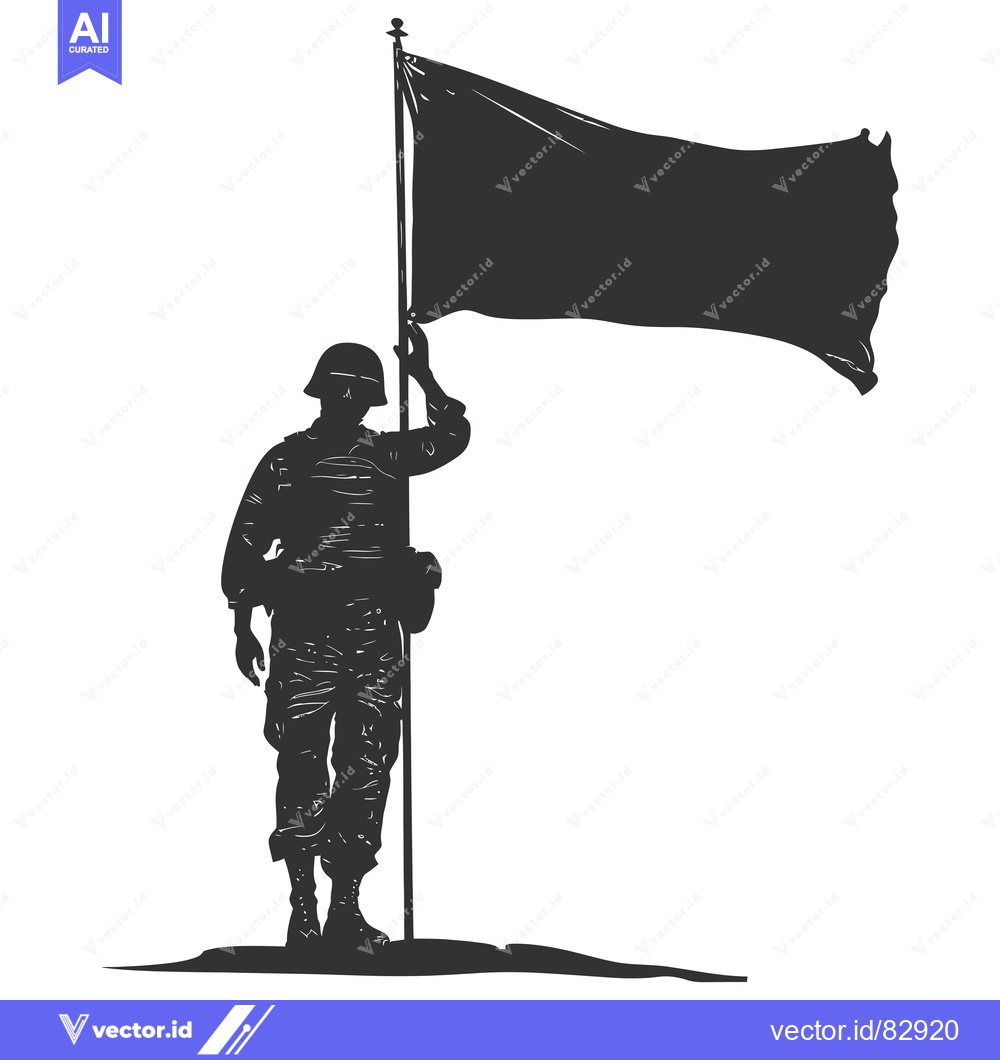 Premium Vector of Silhouette of a Soldier Holding a Flagpole with a Blank Flag