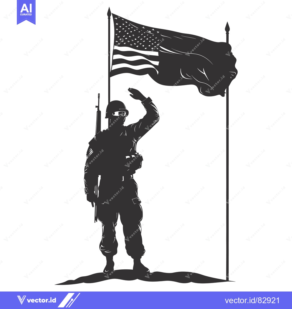 Premium Vector dari Silhouette of a Soldier Saluting the American Flag