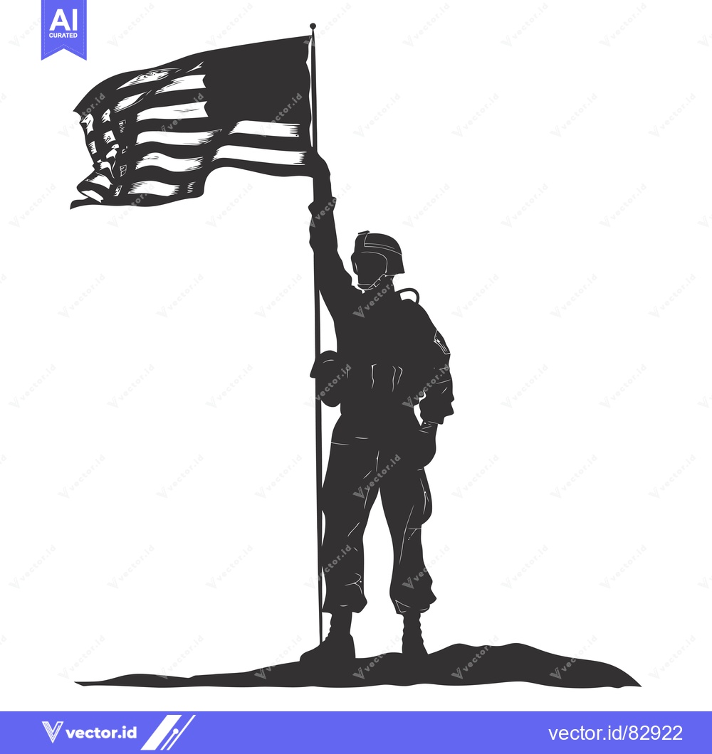 Premium Vector dari Silhouette of a Soldier Holding an American Flag