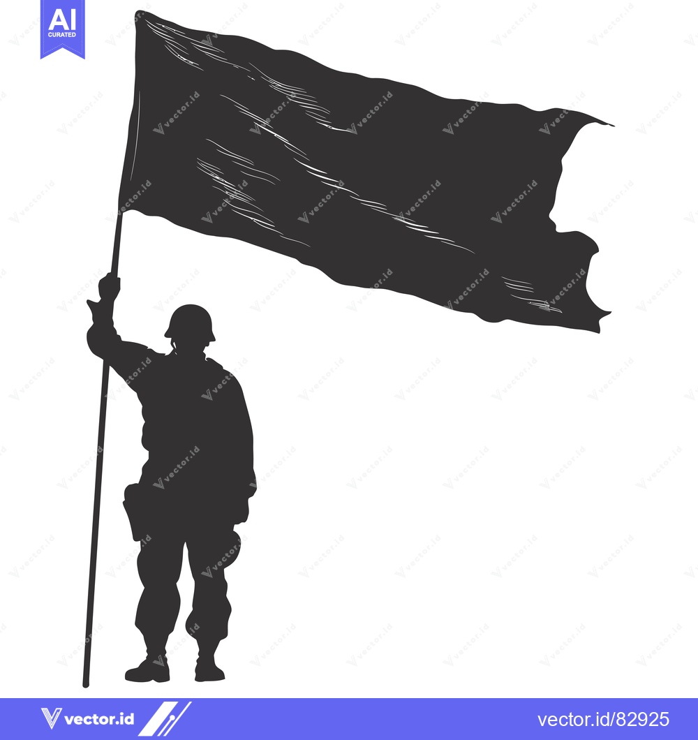 Premium Vector of Silhouette of a soldier holding a flag high in the air