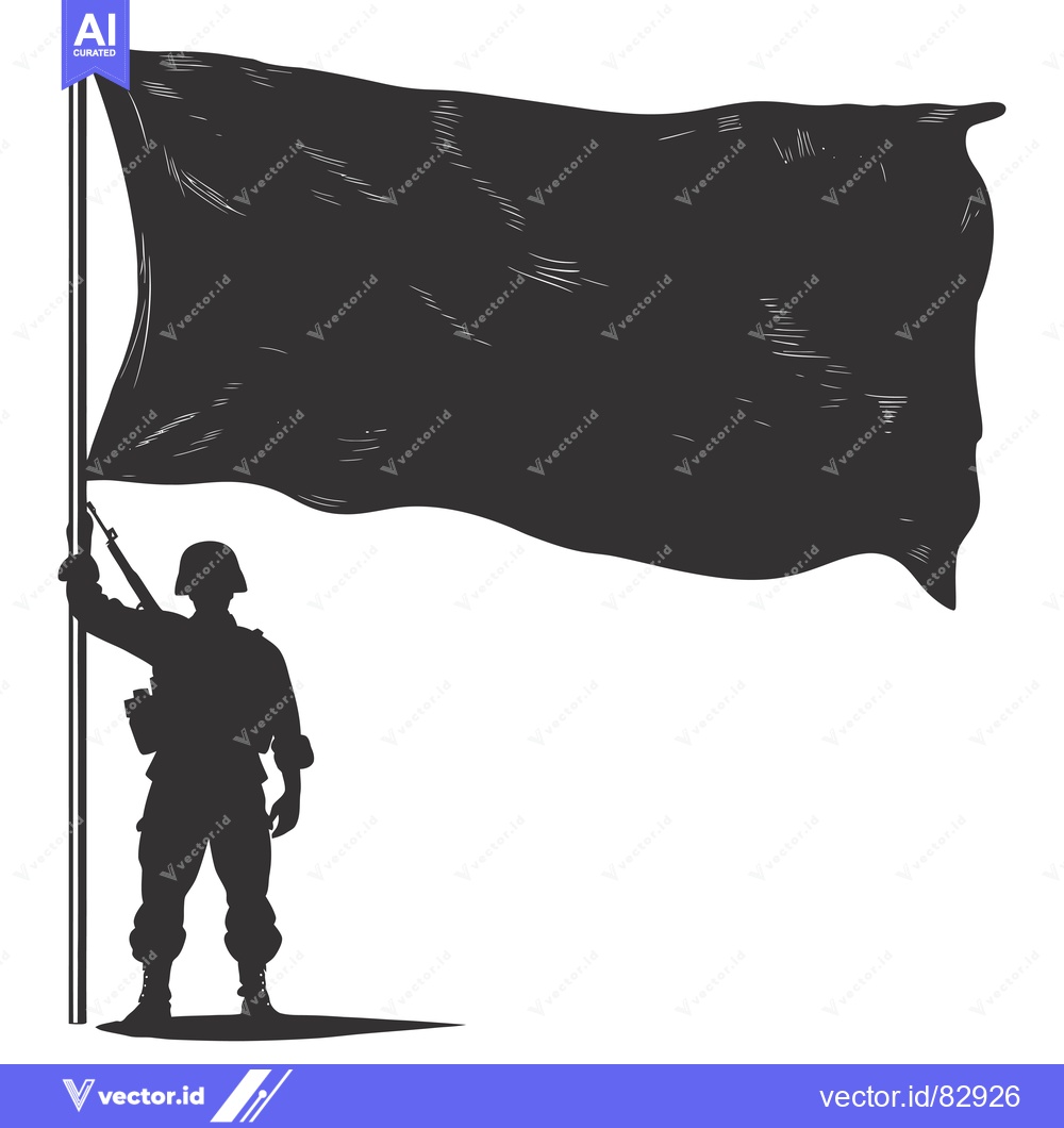Premium Vector dari Silhouette of a soldier holding a flagpole with a black flag