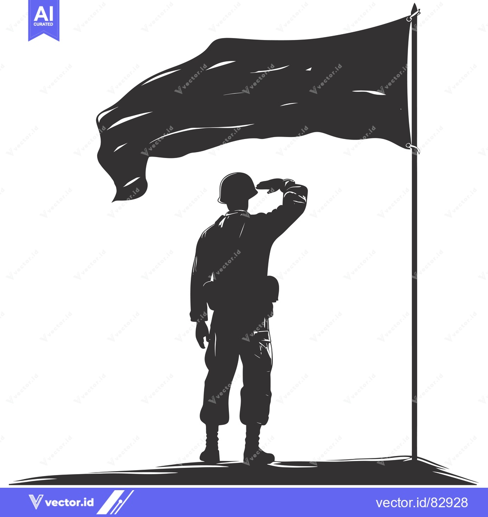 Premium Vector of Silhouette of a soldier saluting a black flag on a pole
