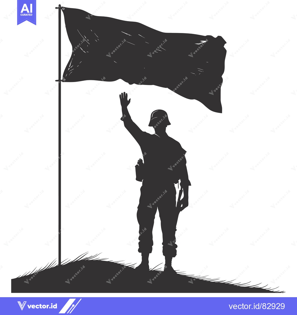 Premium Vector dari Silhouette of a Soldier Saluting a Flag on a Hilltop