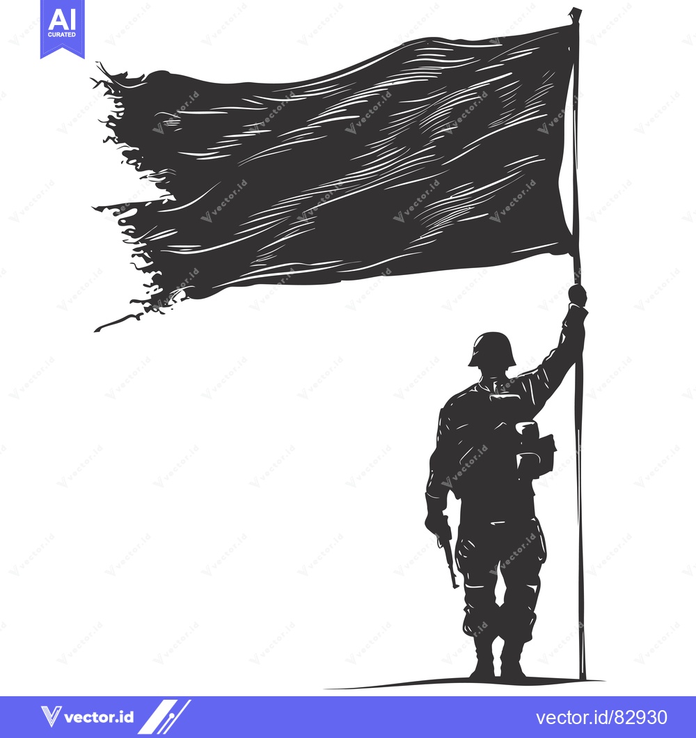 Premium Vector of A Silhouette of a Soldier Raising a Torn Flag