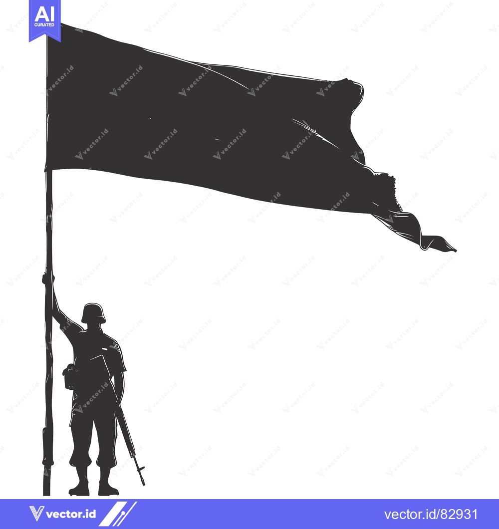 Premium Vector dari Silhouette of a soldier holding a flagpole with a flag waving